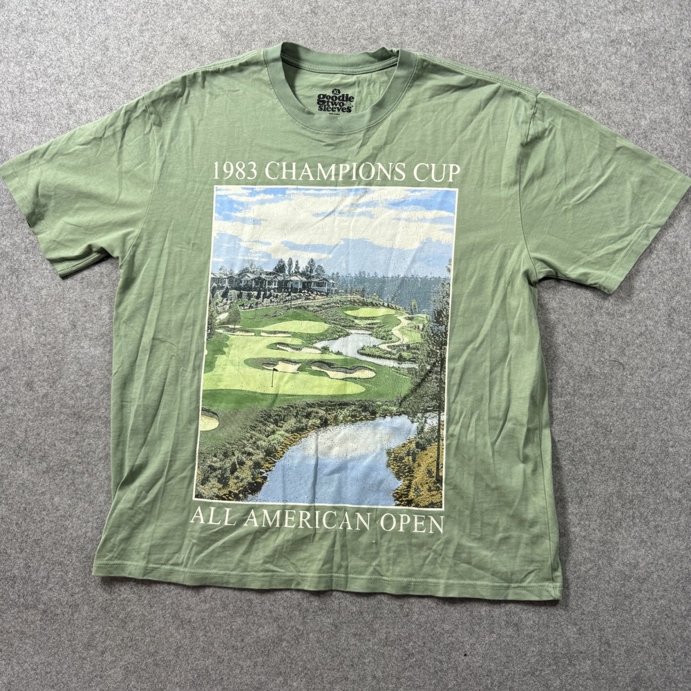 Goodie Two Sleeves Mens 1983 Champions Cup T Shirt XL Green Golf Graphic Cotton
